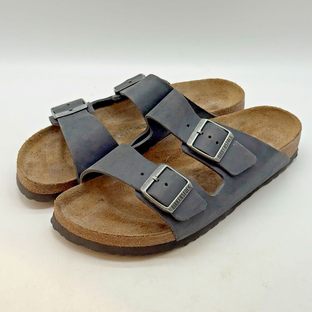 Birkenstock Arizona Soft Footbed Sandals W 10 - M 8 Black Oiled Leather Slides